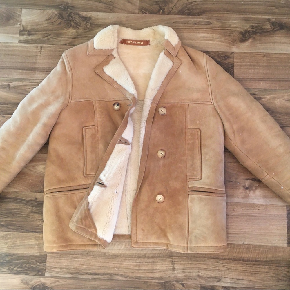 Vintage 60’s Roos Atkins Made in France Suede Shearling Chore Coat XS/S